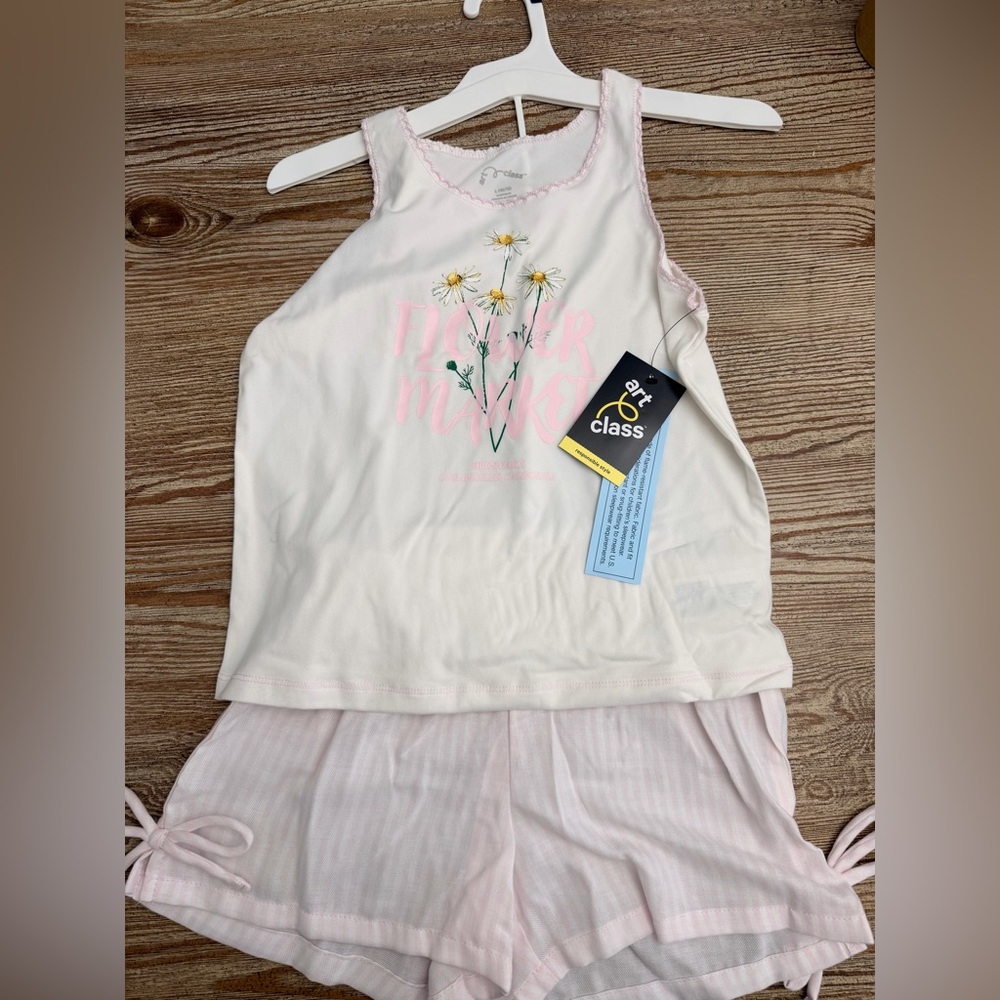 NWT Art class pjs  Cream Tank with Pink Lettering & Daisy Print